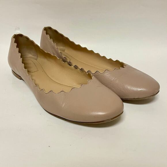 Chloe Scallop Edge Ballet Flat Nude Beige Size EU 38/US 8 - Picture 2 of 9